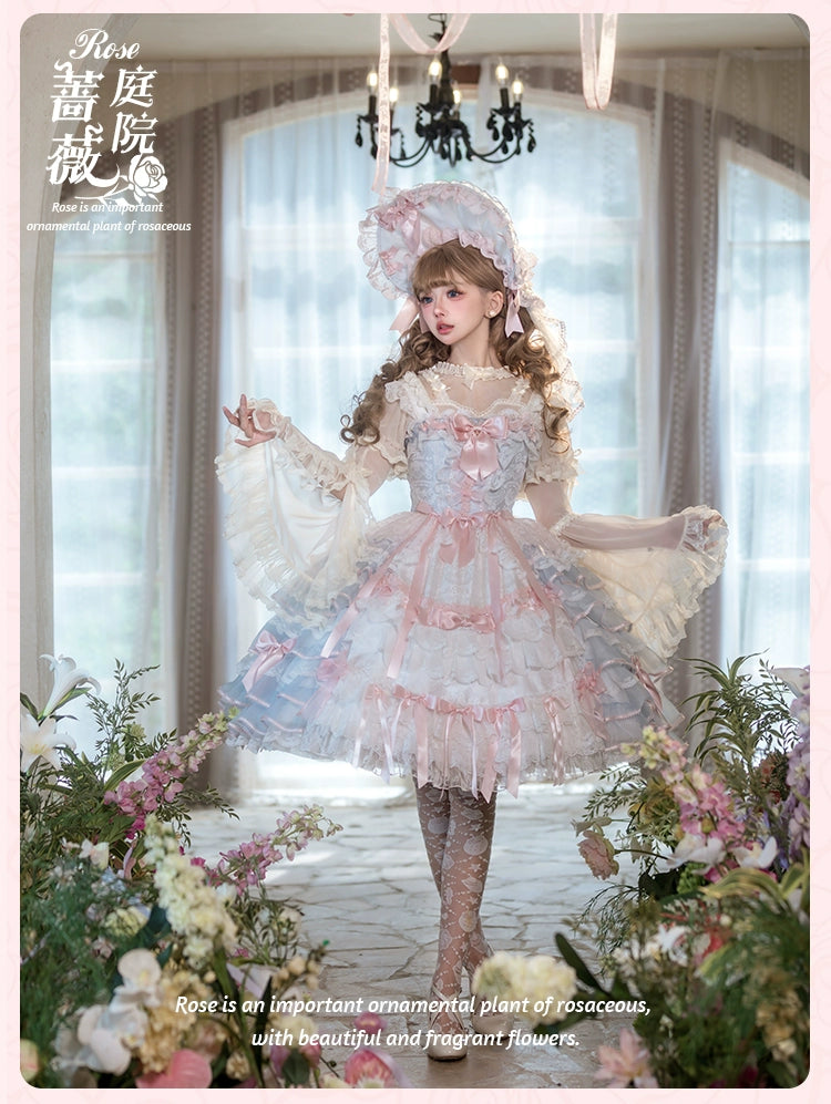 【受注予約8/6まで】Rose Courtyard レースとリボンのジャンパースカート・新色