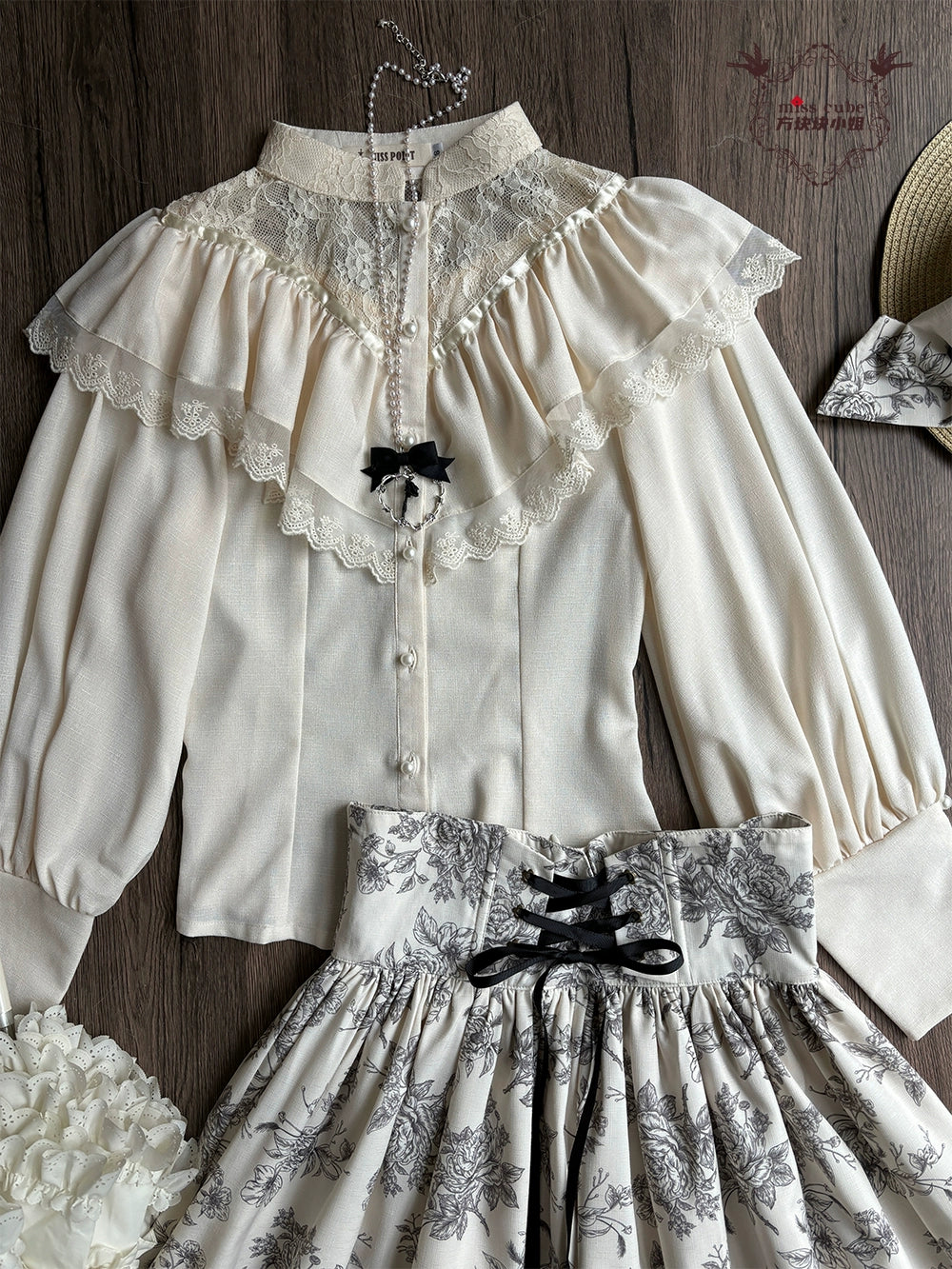 [Pre-orders available until 9/26] Sketch Wild Rose Frill Stand Collar Blouse