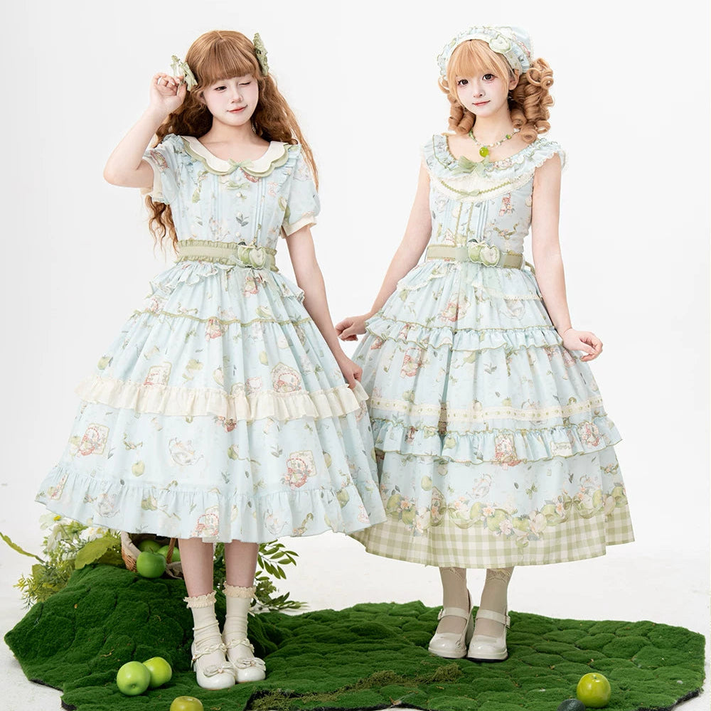 【受注予約9/2まで】Natural Apple Tea ガーデンワンピース・ブルーグリーン
