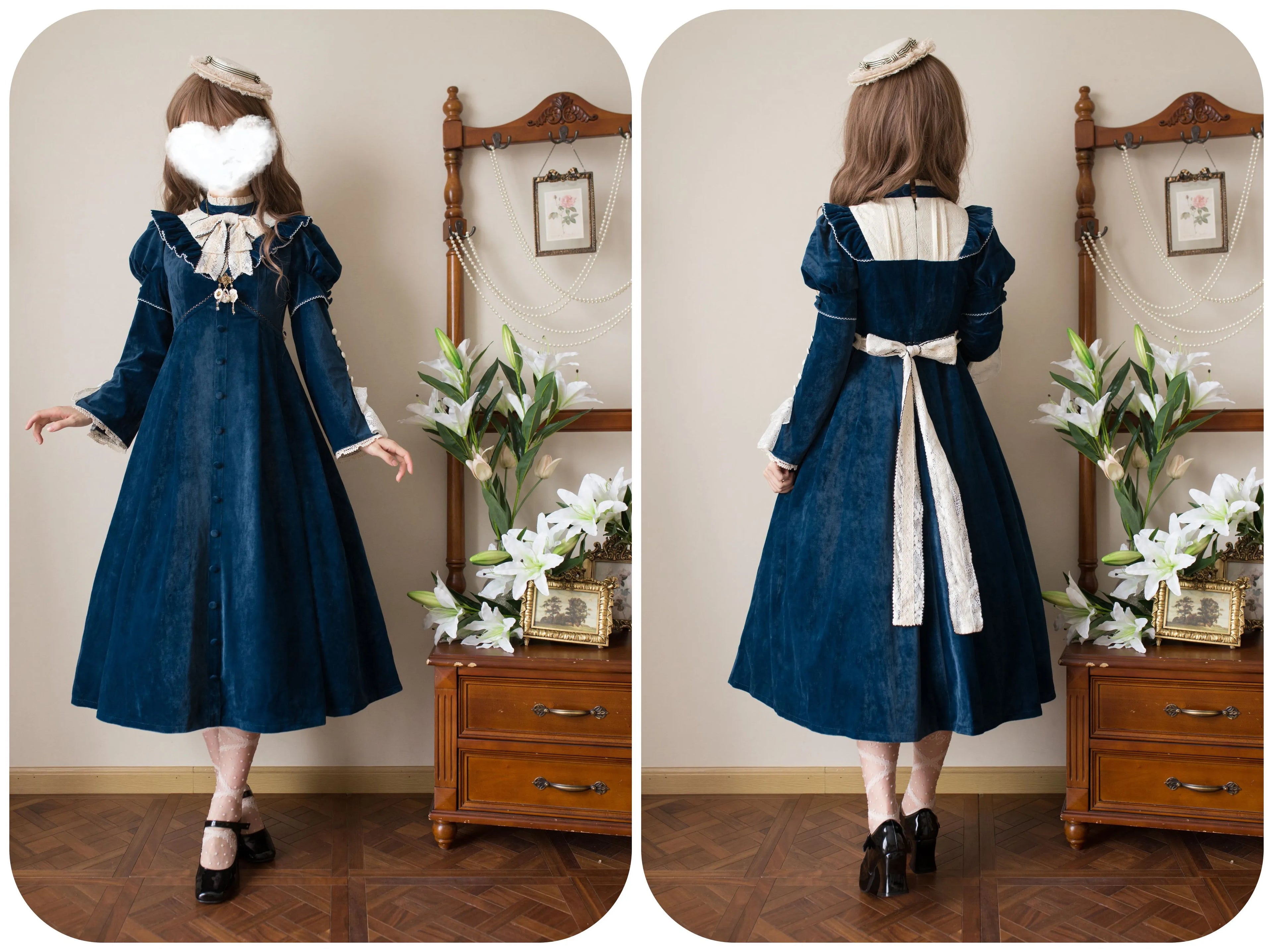 [Pre-orders available until 12/1] Suijaku stand-up collar velvet dress and cape