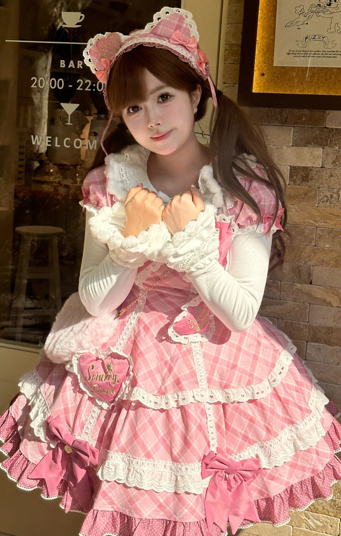 【受注予約11/13まで】Velvet Sweetie Heart チェックの半袖ワンピース・ピンク