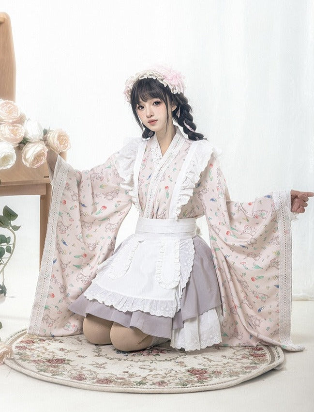 Hana Kikou Japanese Lolita Maid Style Apron Dress Short Length