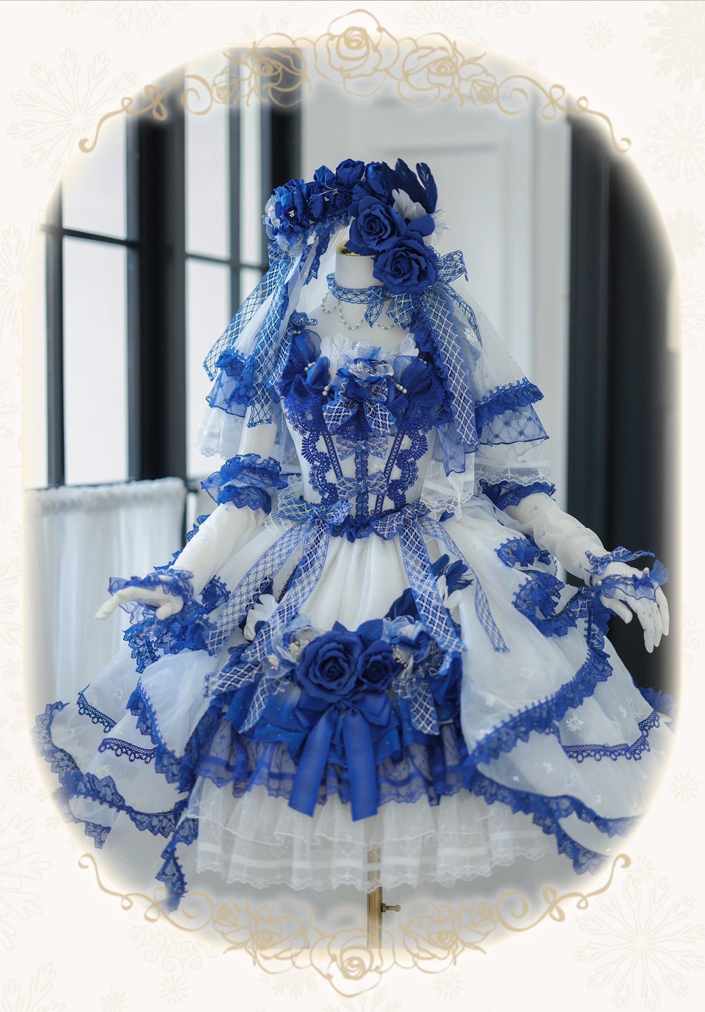 【受注予約8/13まで】Snow Rose Princess トレーン付きドレス・ブルー×ホワイト