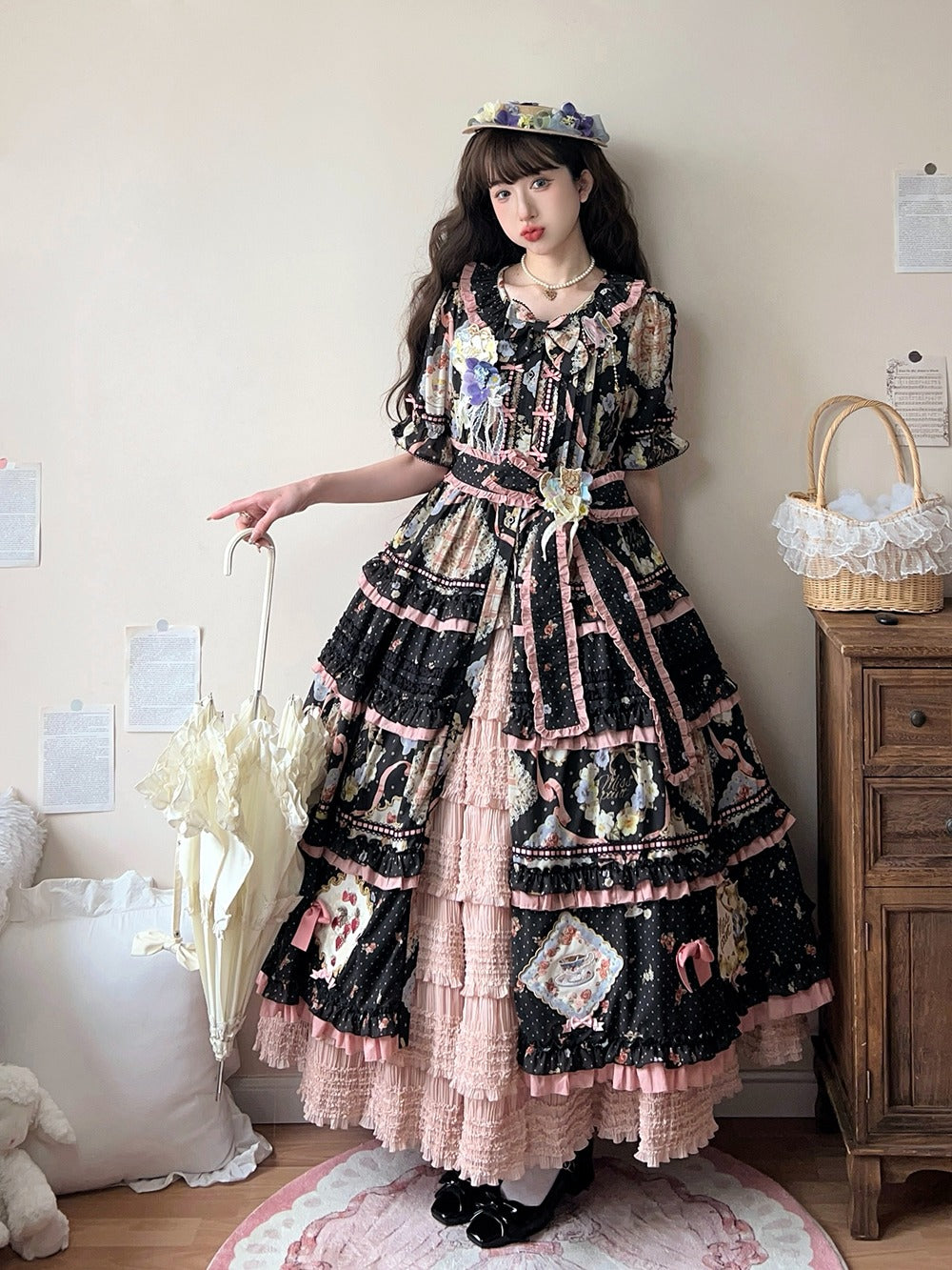 [Sale period has ended] Cat Rose Tea Party Luxury Dress 4 Piece Set