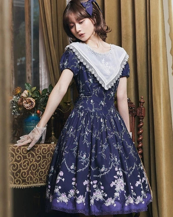 Bouquet of the Valley embroidered triangle collar floral dress