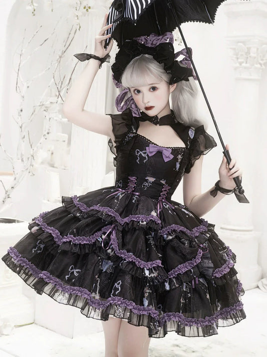 Angel Devil Purple line 3-tier dress with flowers and ribbons