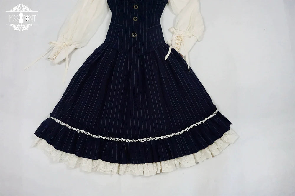 [Pre-order] British Classical Lolita Vertical Striped High Waist Skirt