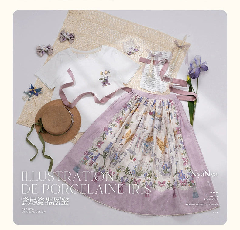 【受注予約2/11まで】Illustration de Porcelaine Iris プリントスカート