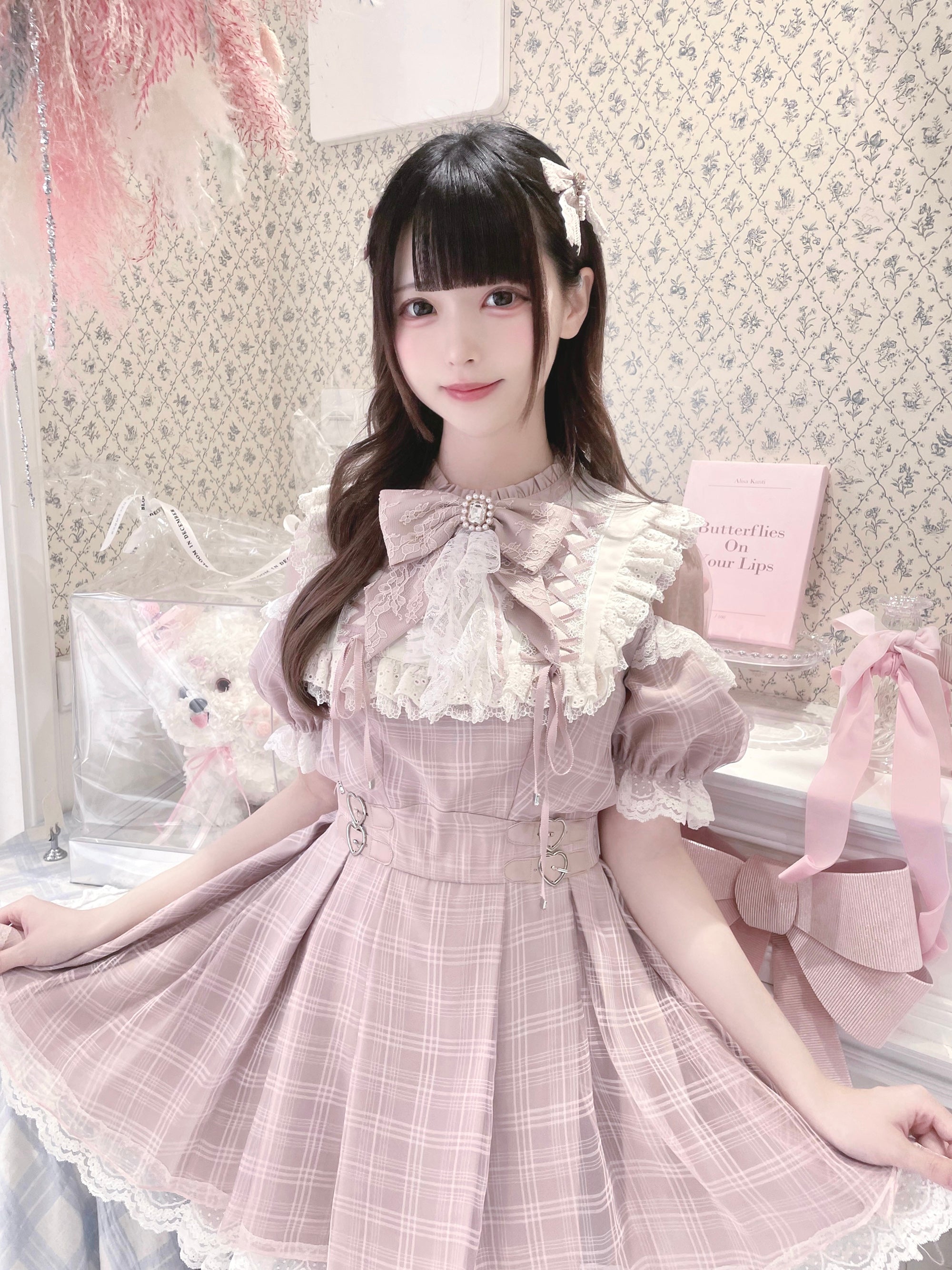 Angel Heartbeat Pink フリルチェックミニ丈ワンピース