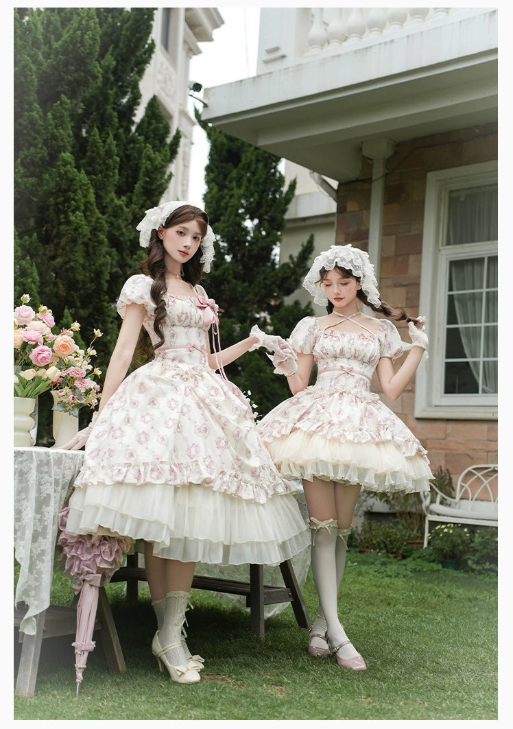 雨上がりの薔薇 プリントワンピース・ショート丈