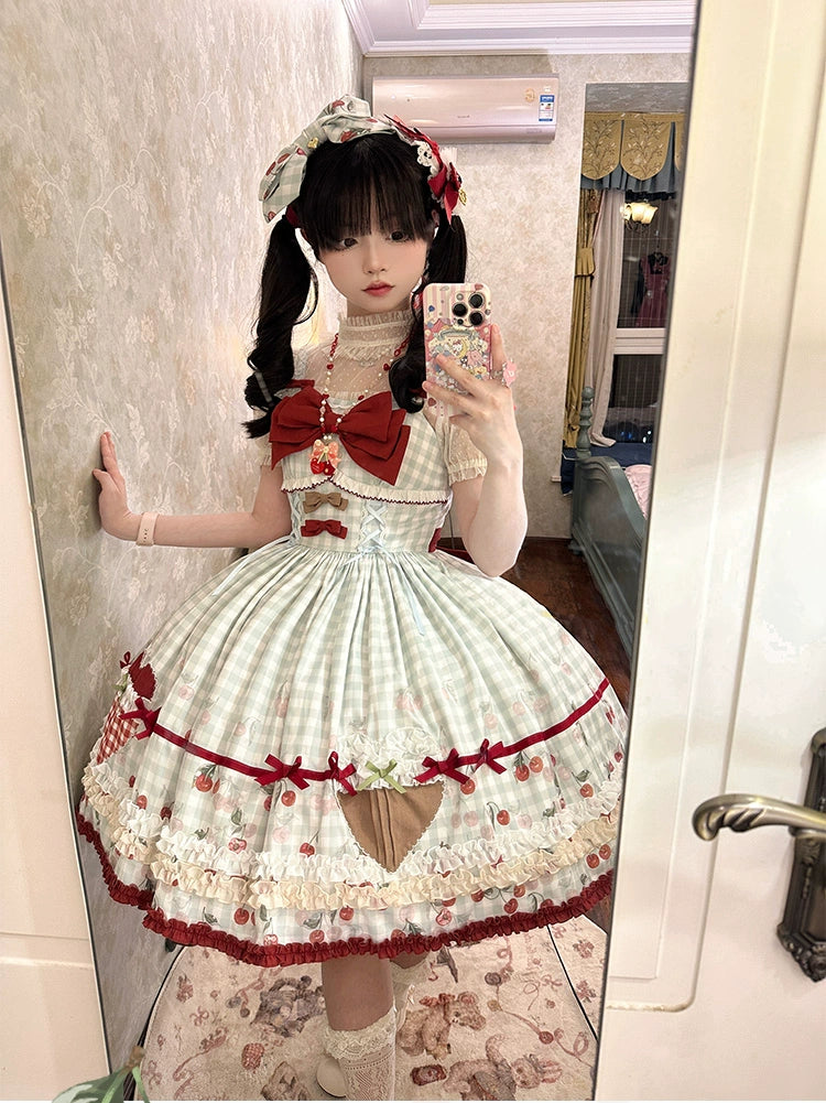 Cherry and Heart ギンガムチェックのジャンパースカート