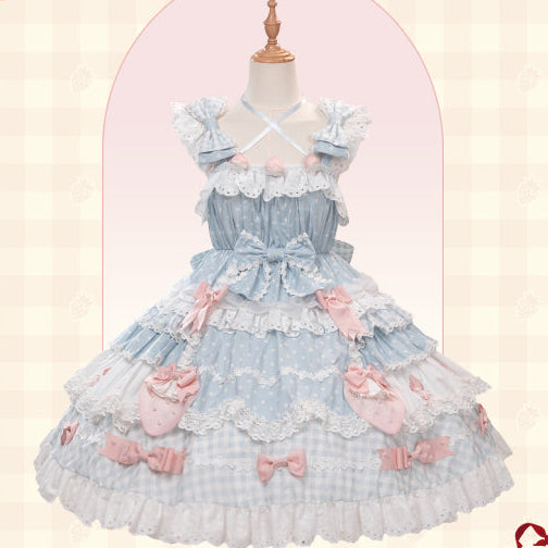【受注予約11/18まで】Strawberry Cake Guide ティアードジャンパースカート