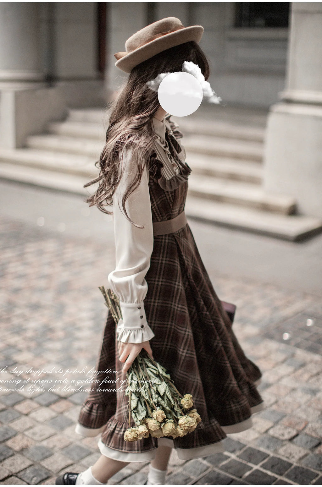 Tartan plaid pattern switching dress with ribbon tie