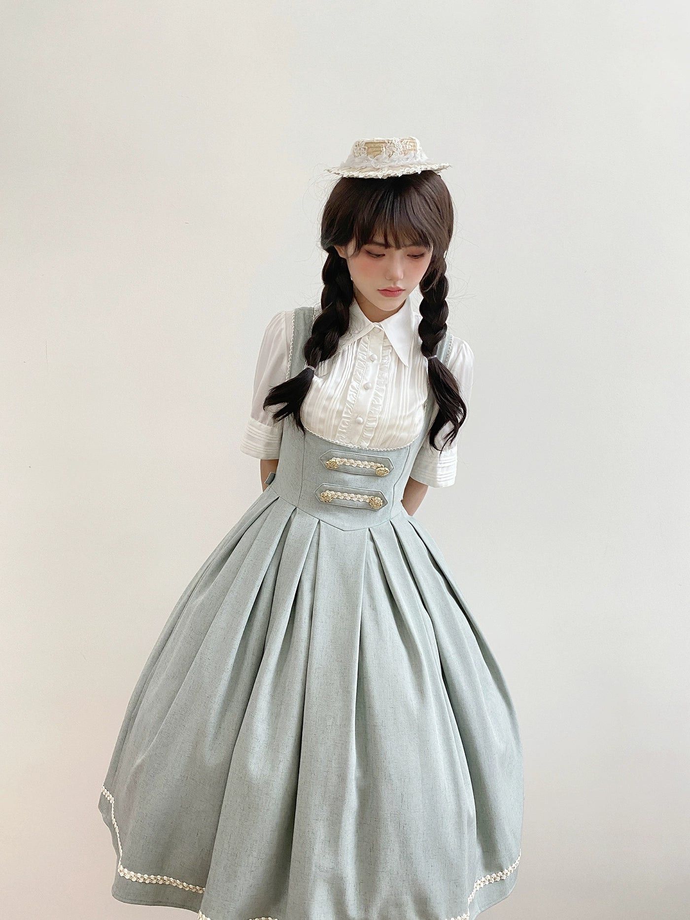 【予約販売】Bright Moon コルセットジャンパースカート 無地タイプ 【ライトブルー】