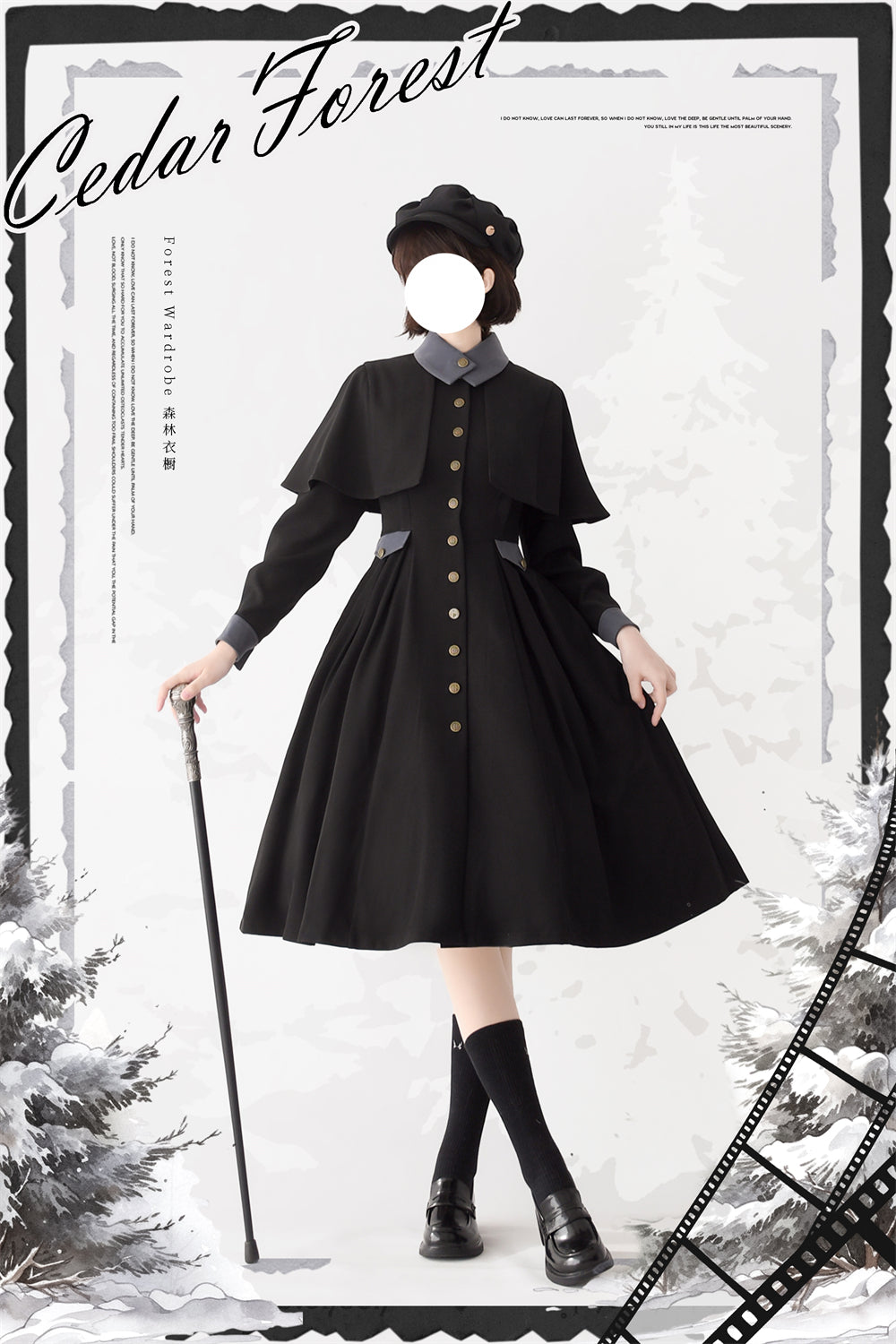 Snow Cedar One-piece coat with classical cape