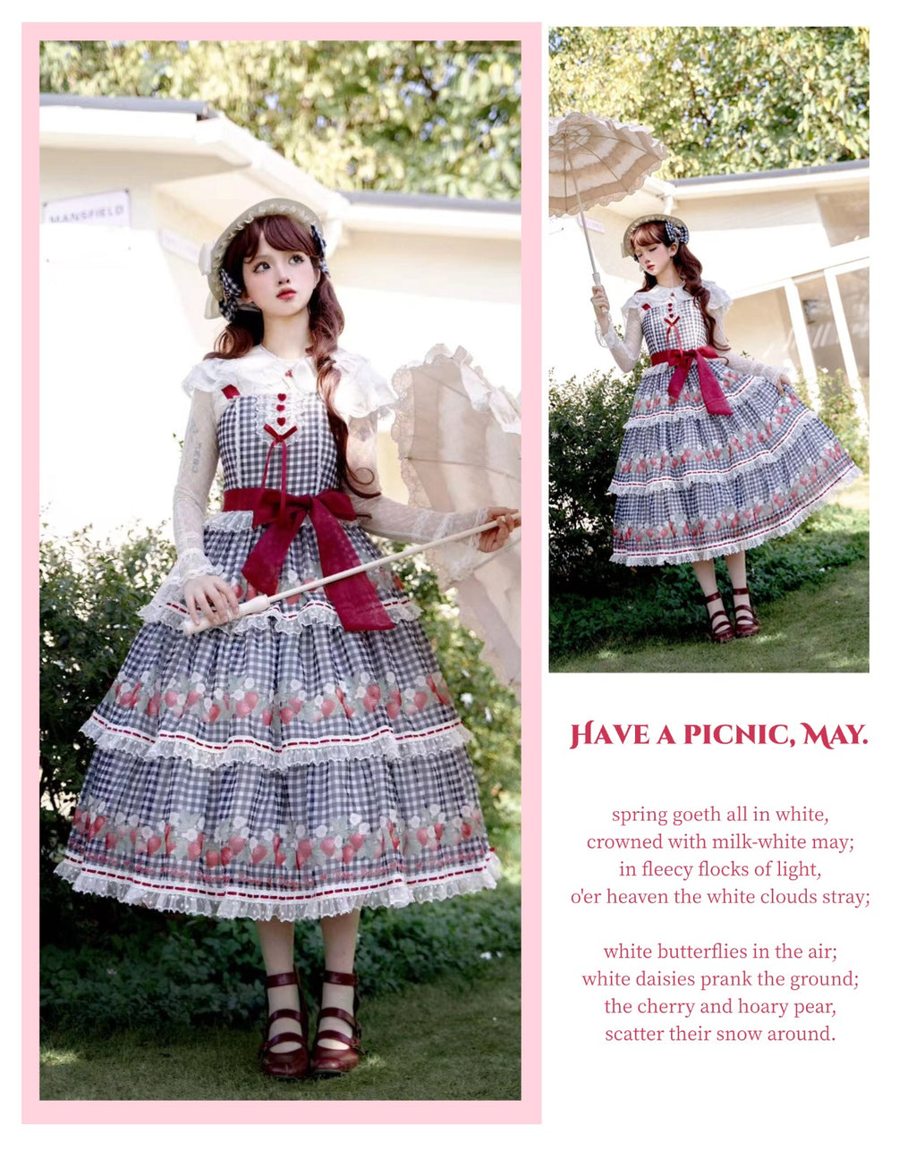 [Pre-orders accepted until 3/5] Have a Picnic, May Strawberry Gingham Check Jumper Skirt