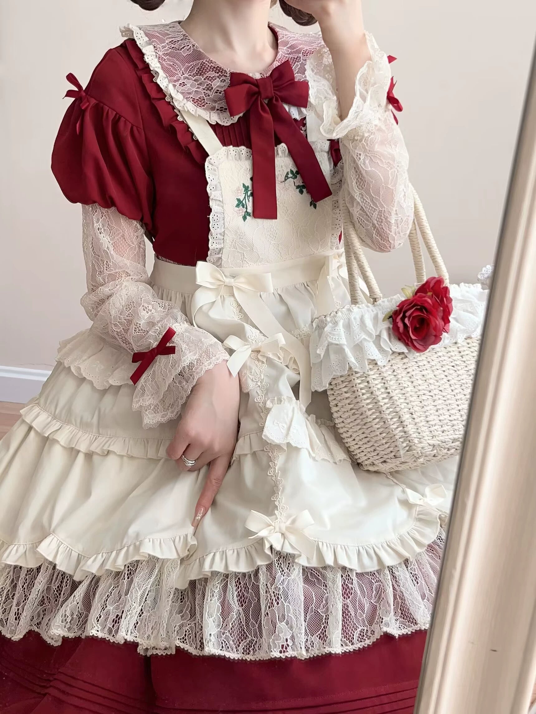Flower Mist Path レースの半袖ワンピース全4色