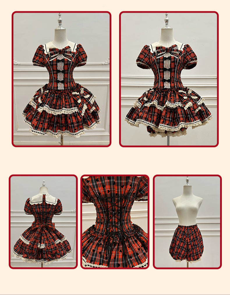 【受注予約8/14まで】Sweet Heart Girl チェックのワンピースとドロワーズ