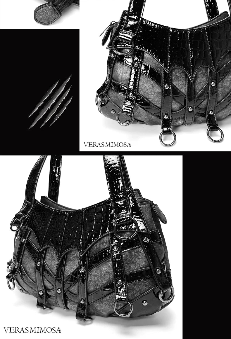 スタッズ×蛇柄切り替え ゴシックパンクバッグ