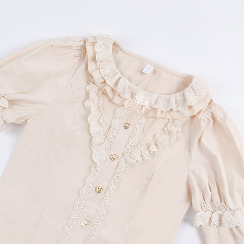 Cotton blouse with round collar ruffles