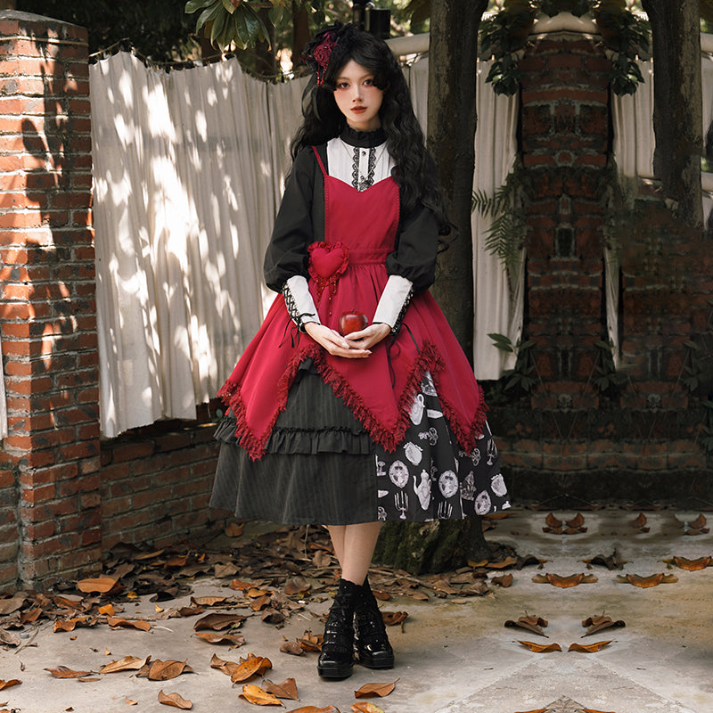 Crimson gothic lollipop apron with hearts