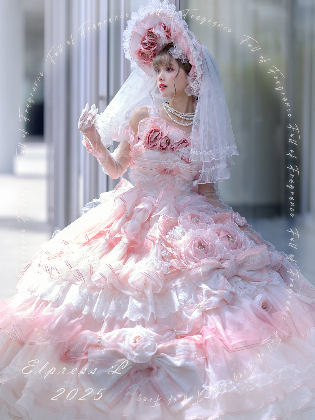 [Pre-orders available until 2/26] Full of Fragrance Dress with Train and Inner Skirt - Pink