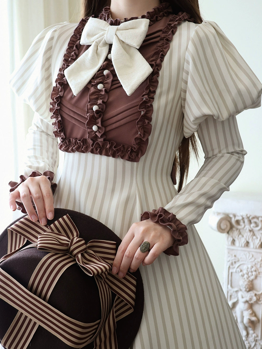 [Pre-orders available until 12/4] Classic Chocolat Stripe Long Dress