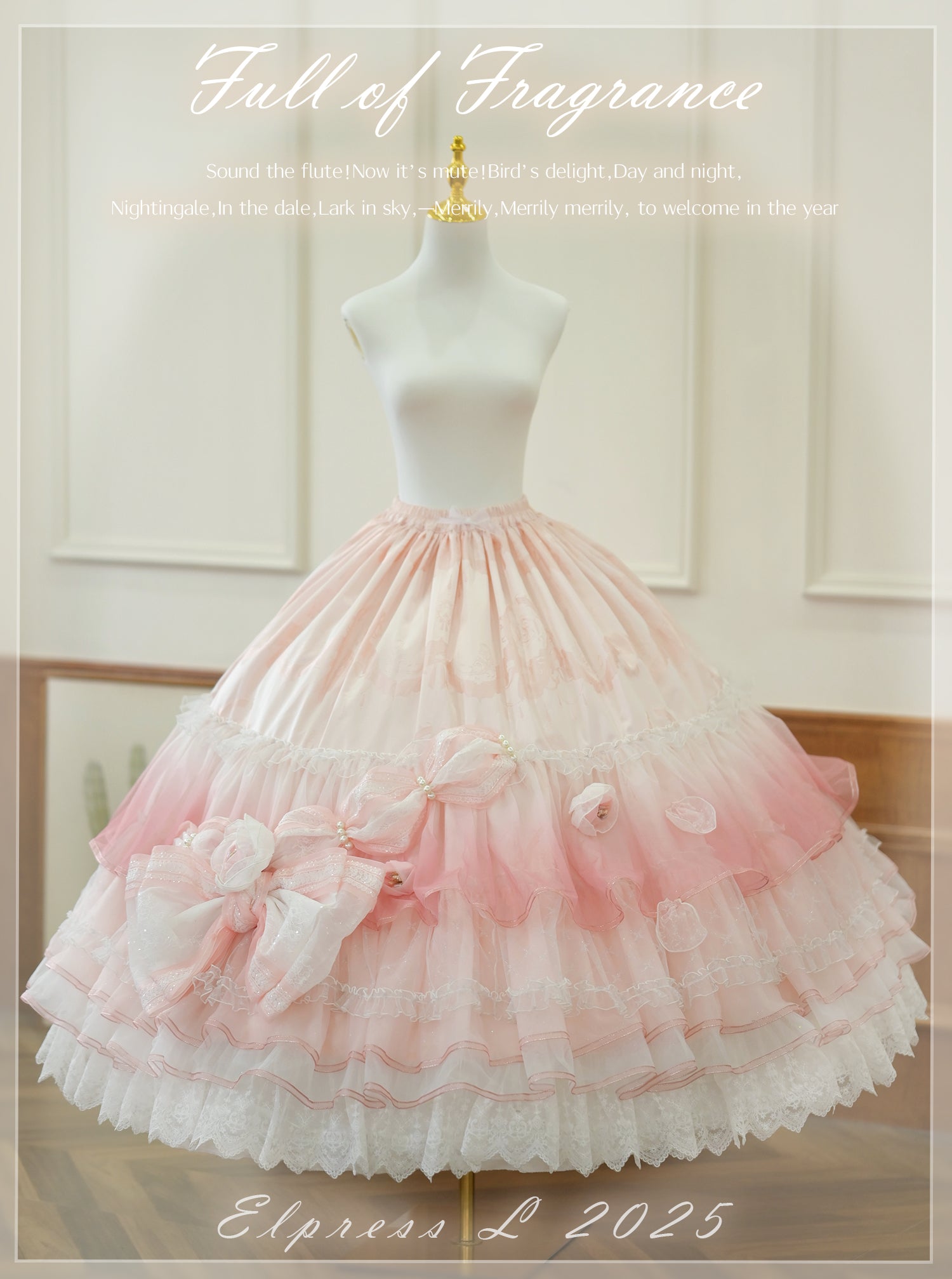 [Pre-orders available until 2/26] Full of Fragrance Dress with Train and Inner Skirt - Pink
