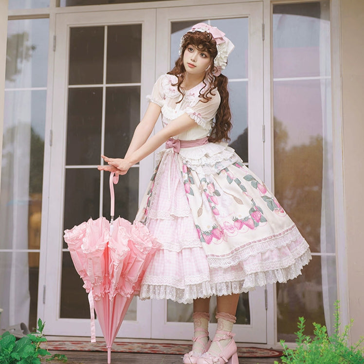 【受注予約8/18まで】Strawberry Sunshine Picnic  カントリー風ジャンパースカートとエプロン