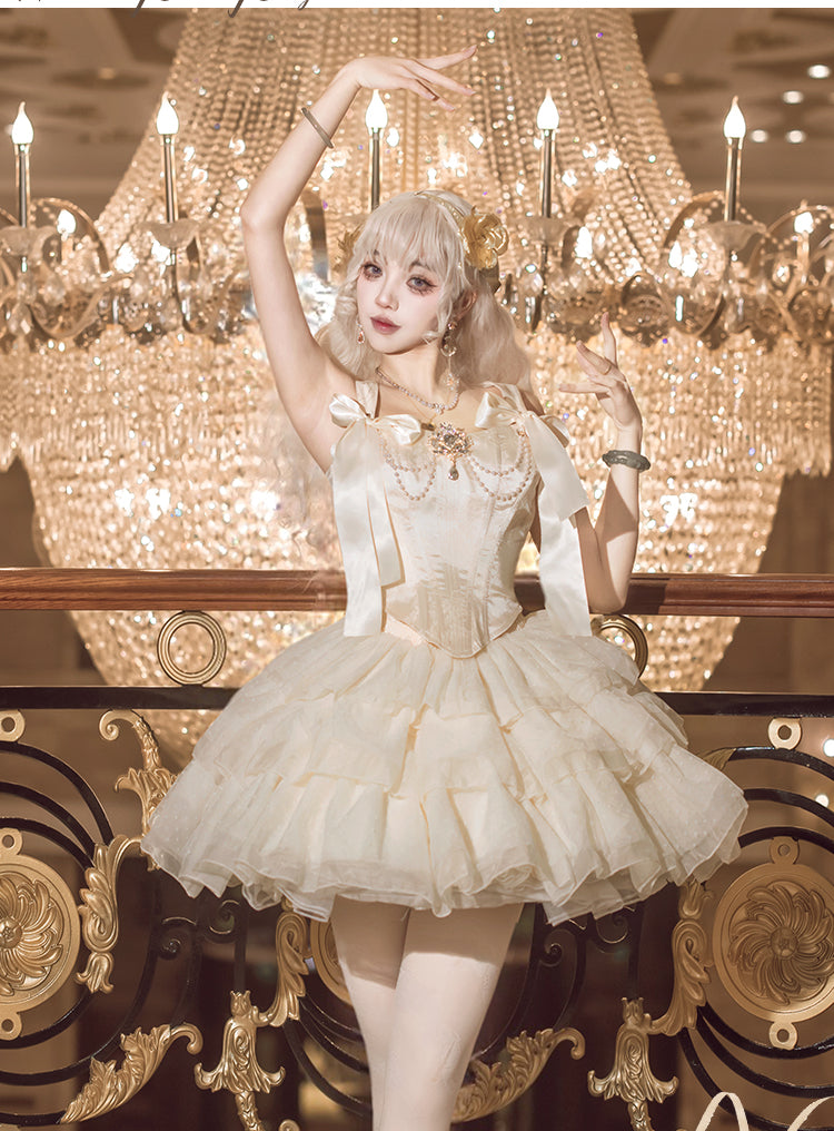 Cream Polkaフレンチガーリー  バレエ風セットアップ