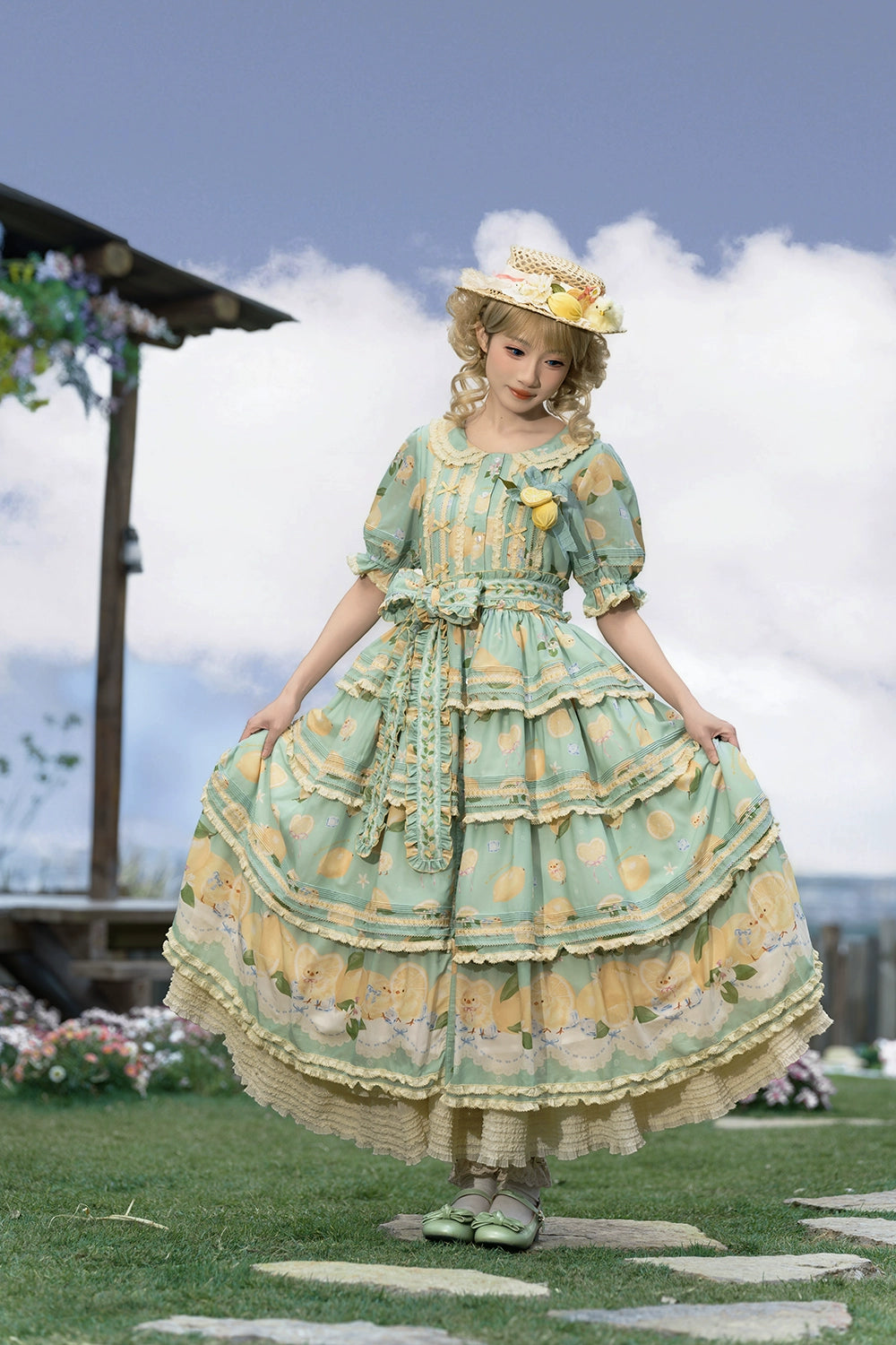 【予約販売】Lemon Sweetie プリント半袖ワンピース・ラグジュアリータイプ