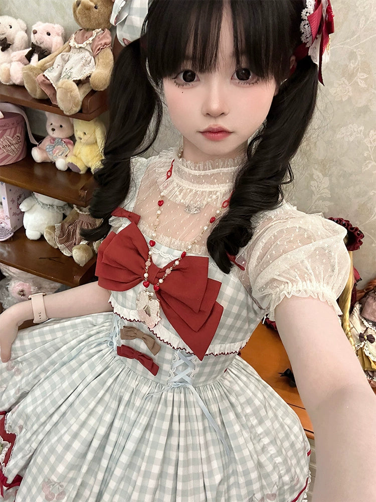 [Sales period ended] Cherry and Heart sheer dot short sleeve blouse