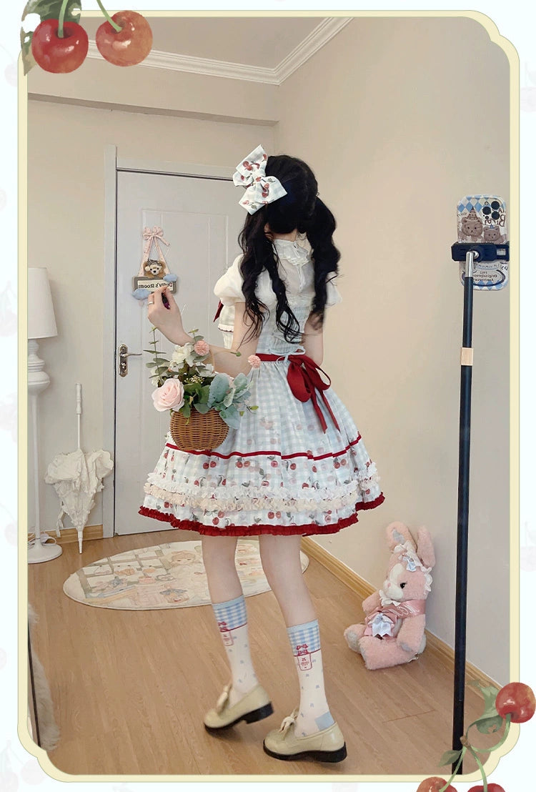 Cherry and Heart ギンガムチェックのジャンパースカート