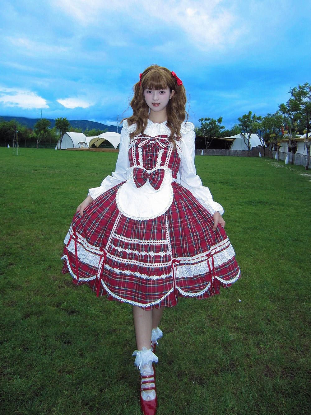 【予約販売】Checkered Petal Rabbit リボンジャンパースカート
