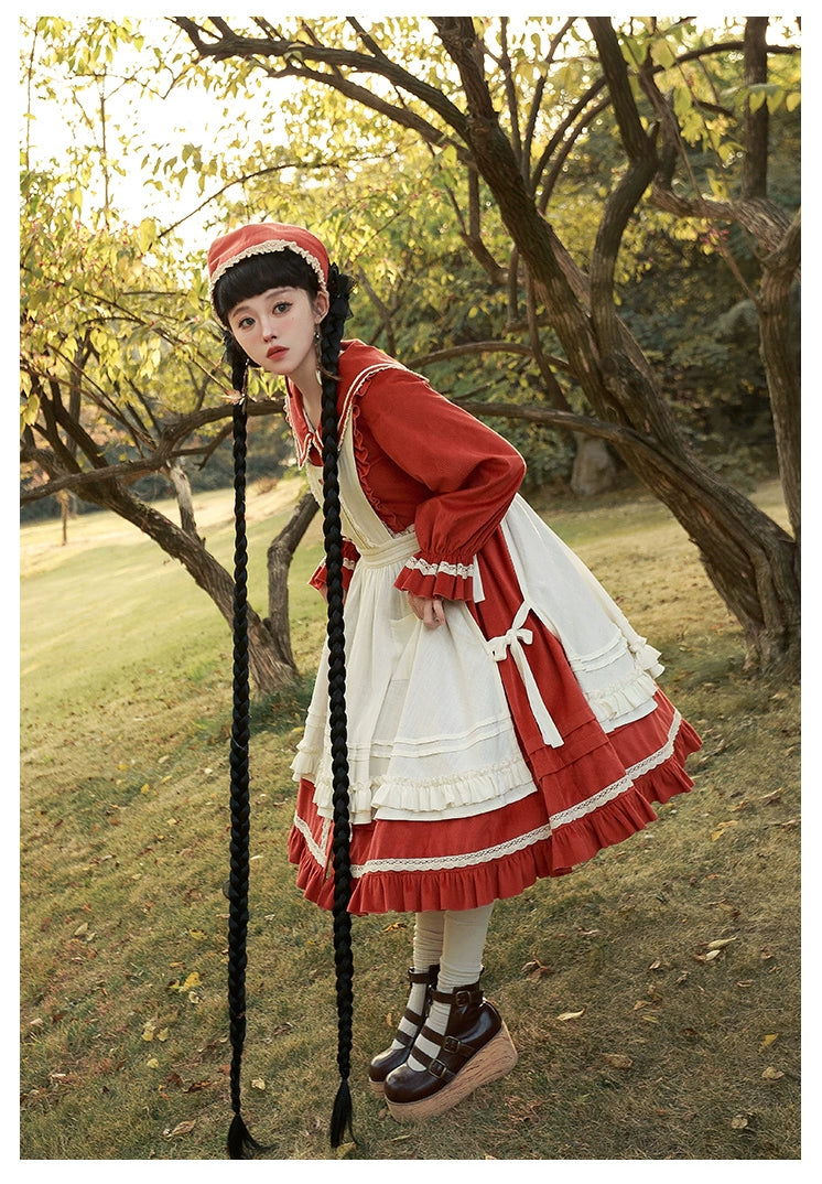 Pastoral Girl Lace Line Dress and Apron