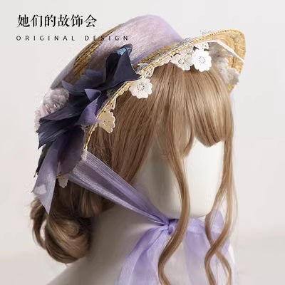 Flower and ribbon straw hat 11 colors