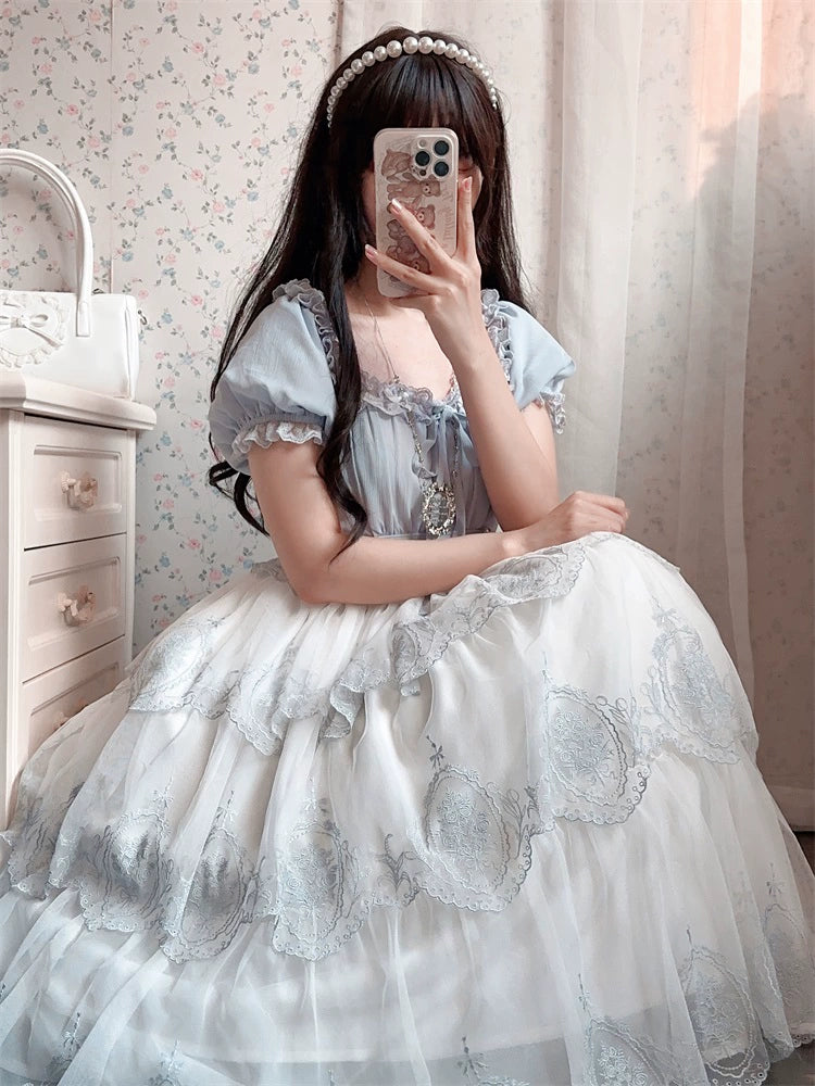 Rose round window embroidery 2way dress