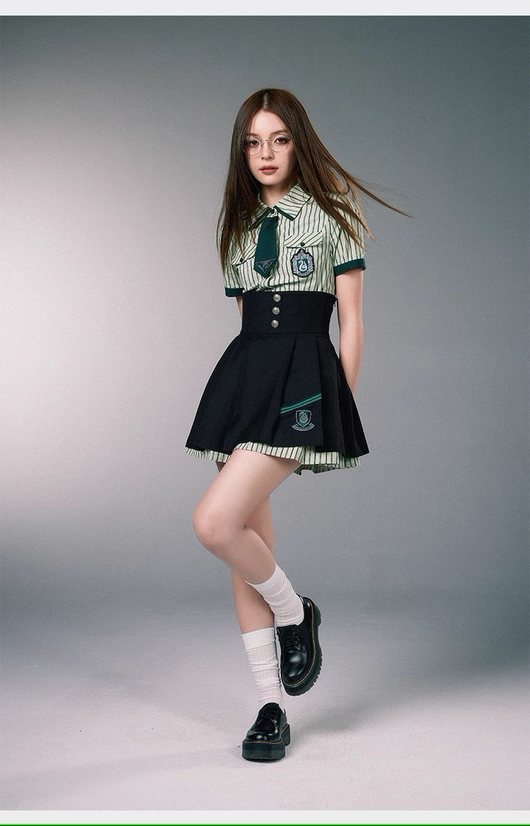 [Pre-order] Hogwarts School of Witchcraft and Wizardry Short sleeve striped dress and mini skirt