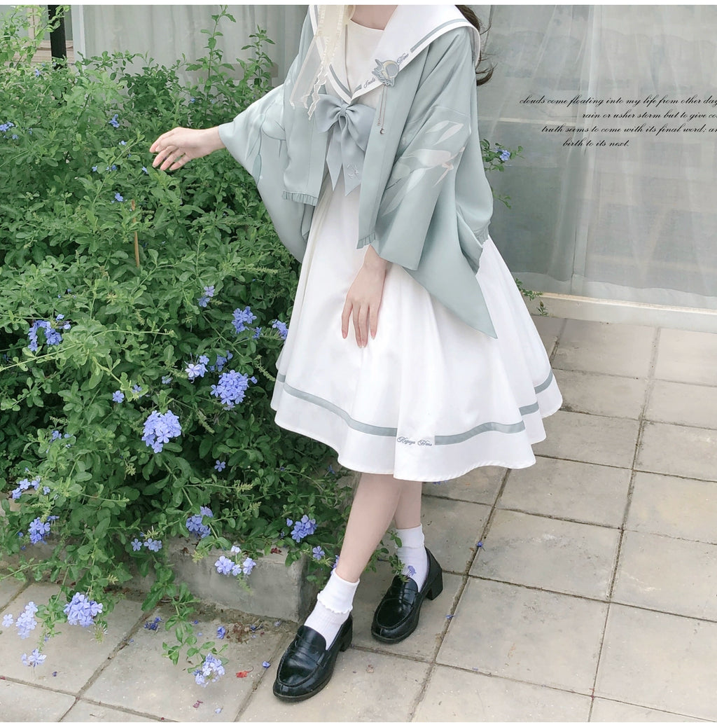 Blue Sea and Bright Moon セーラーカラーワンピース・羽織・エプロン3点セット