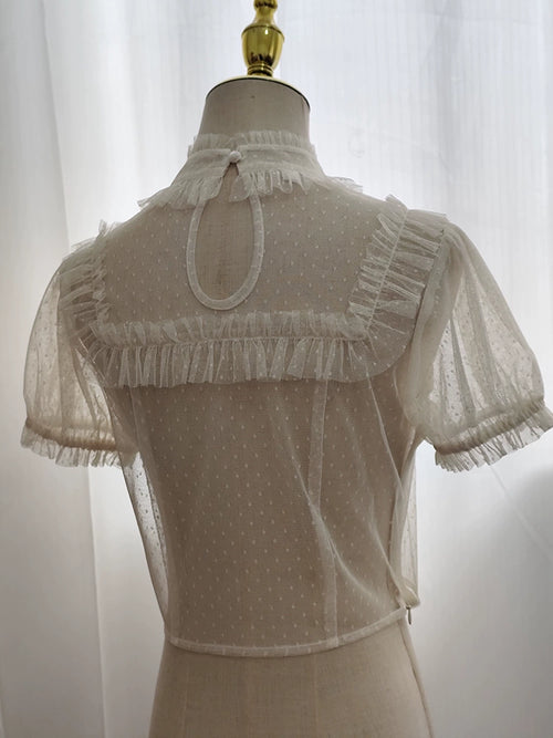 [Sales period ended] Cherry and Heart sheer dot short sleeve blouse
