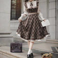 Tartan plaid pattern switching dress with ribbon tie