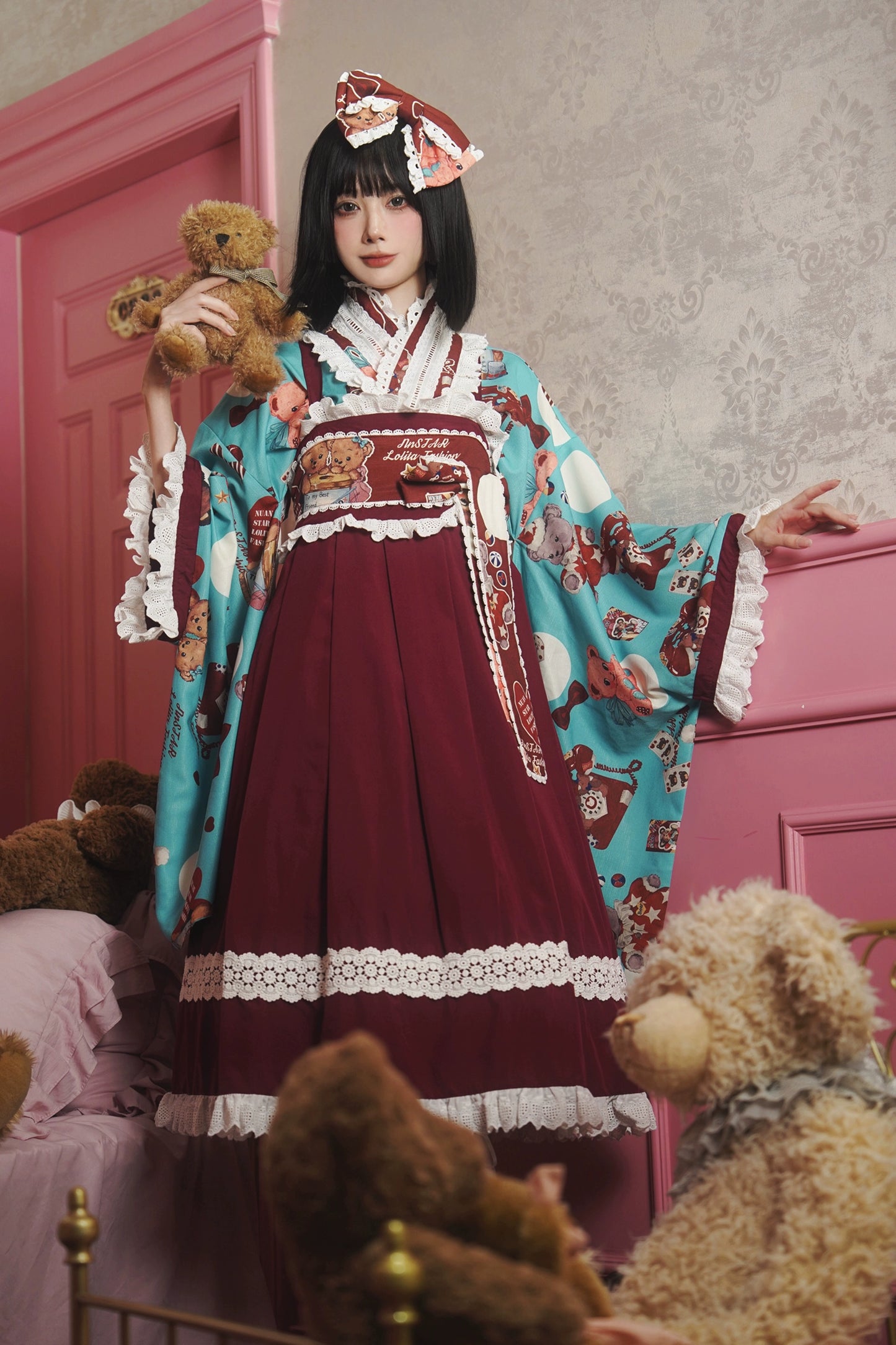 【受注予約7/29まで】Bear Bear World 袴風セットアップ