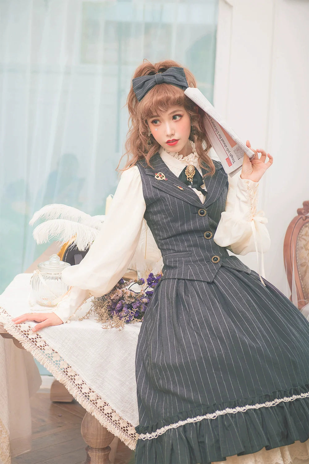 [Pre-order] British Classical Lolita Vertical Striped High Waist Skirt