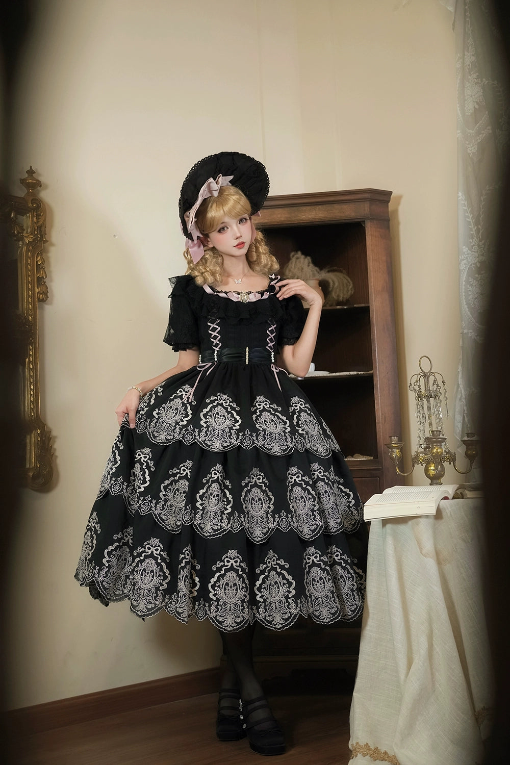 【受注予約9/25まで】Noble Garden 付け袖付き刺繍ワンピース