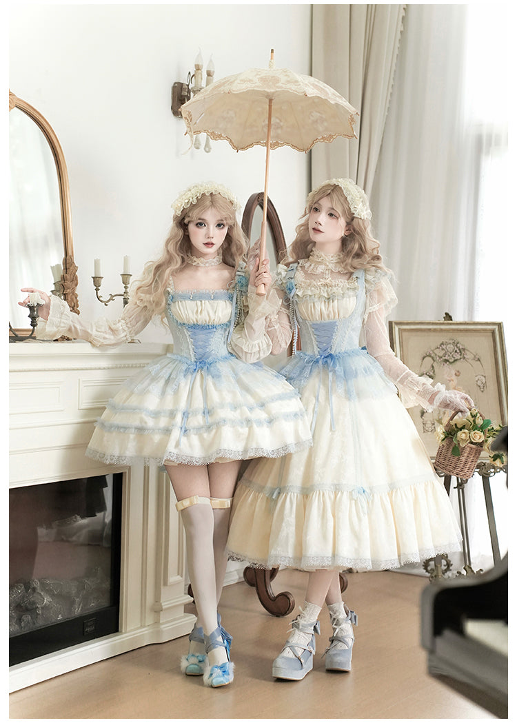 【予約販売】Sea Salt Iced Tea ライトブルージャガードワンピースセット・ショート丈