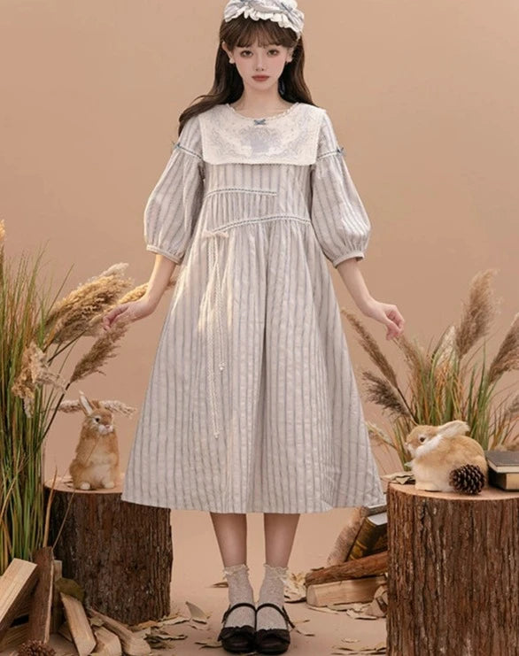 Go Picnicking Striped Half Sleeve Dress
