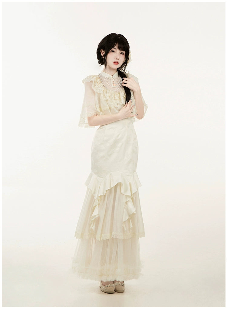 白百合色のフィッシュテール華ロリドレス