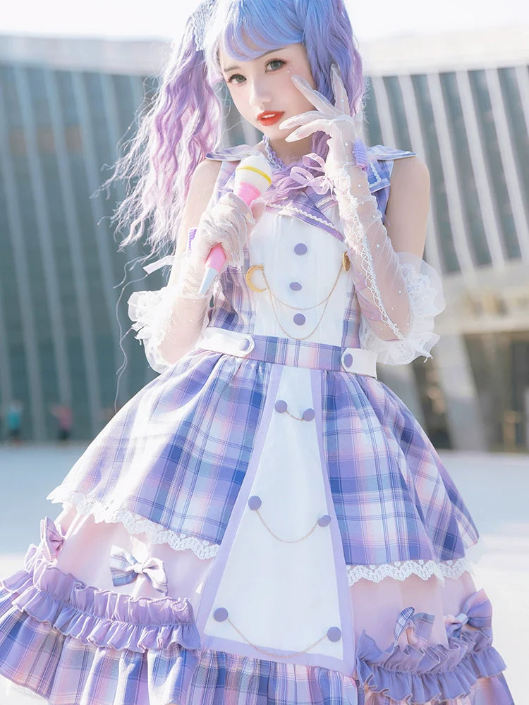 Starry and Radiant sweet check idol style jumper skirt