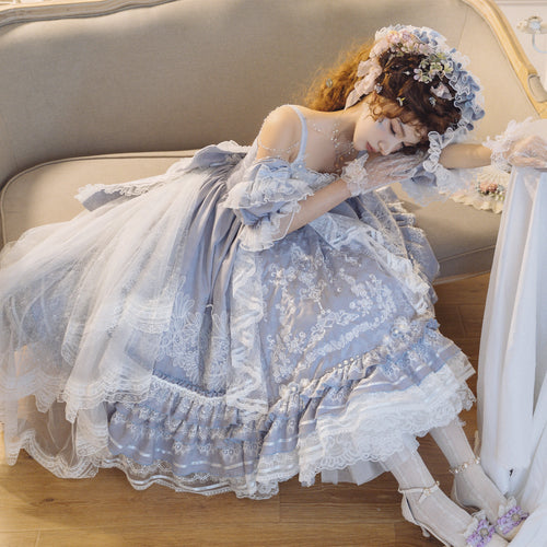 Diamond Stardust lace princess dress with lace hat [shoulder strap type]