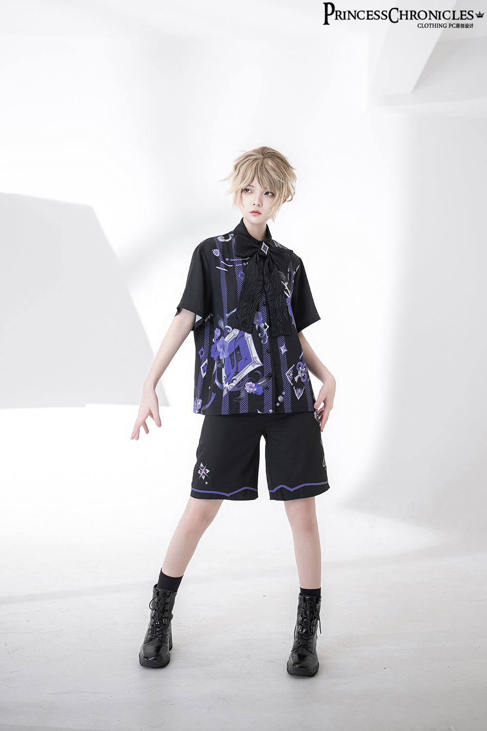 [Pre-order] Prince style blue-purple retro print blouse